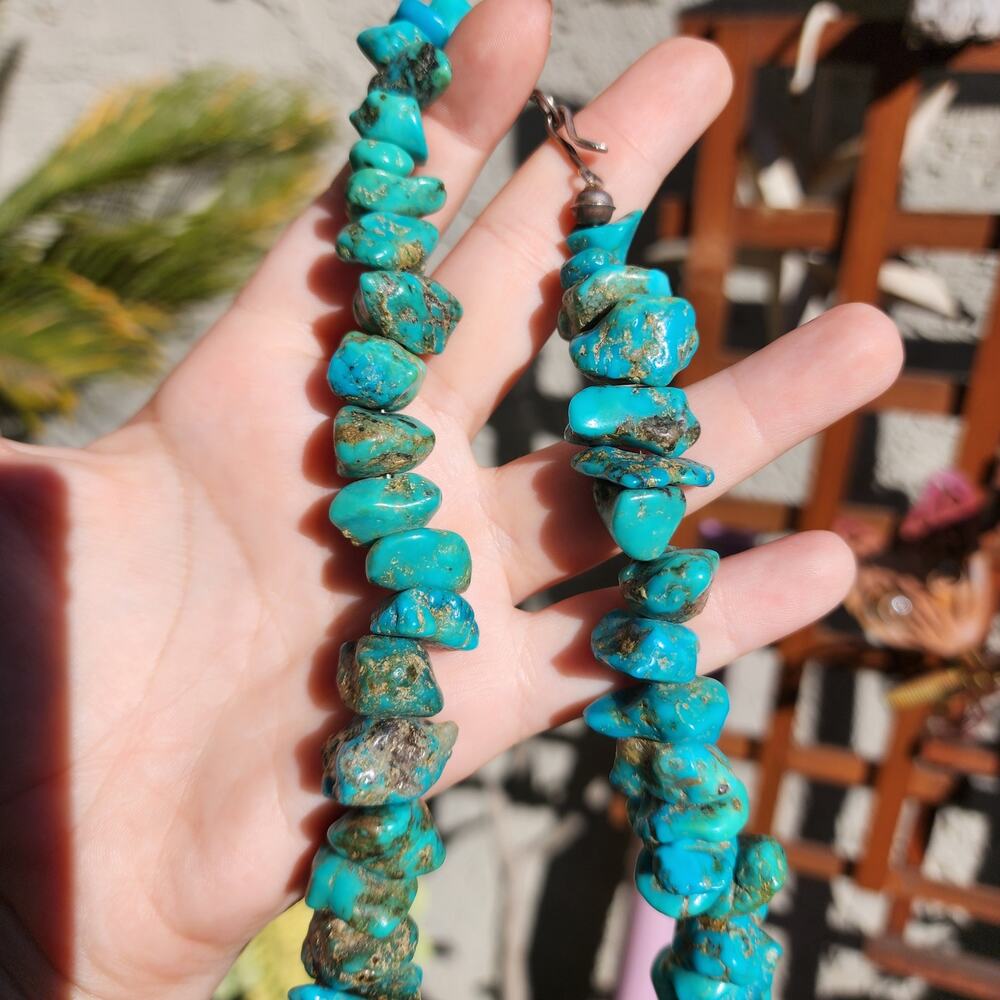 Vtg Santo Domingo Kingman Turquoise Necklace Blue Chunk Nugget Kewa Native Pawn - Picture 7 of 17